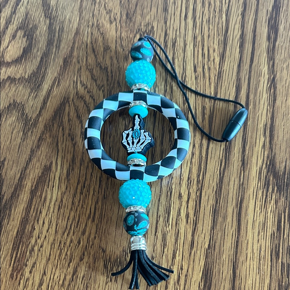 Black and Blue Beaded Car Charm